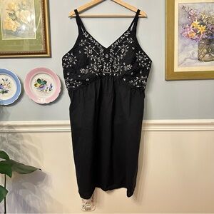 Avenue Black Floral Embroidered Mini Dress Size 20 Beaded Pockets Whimsigoth